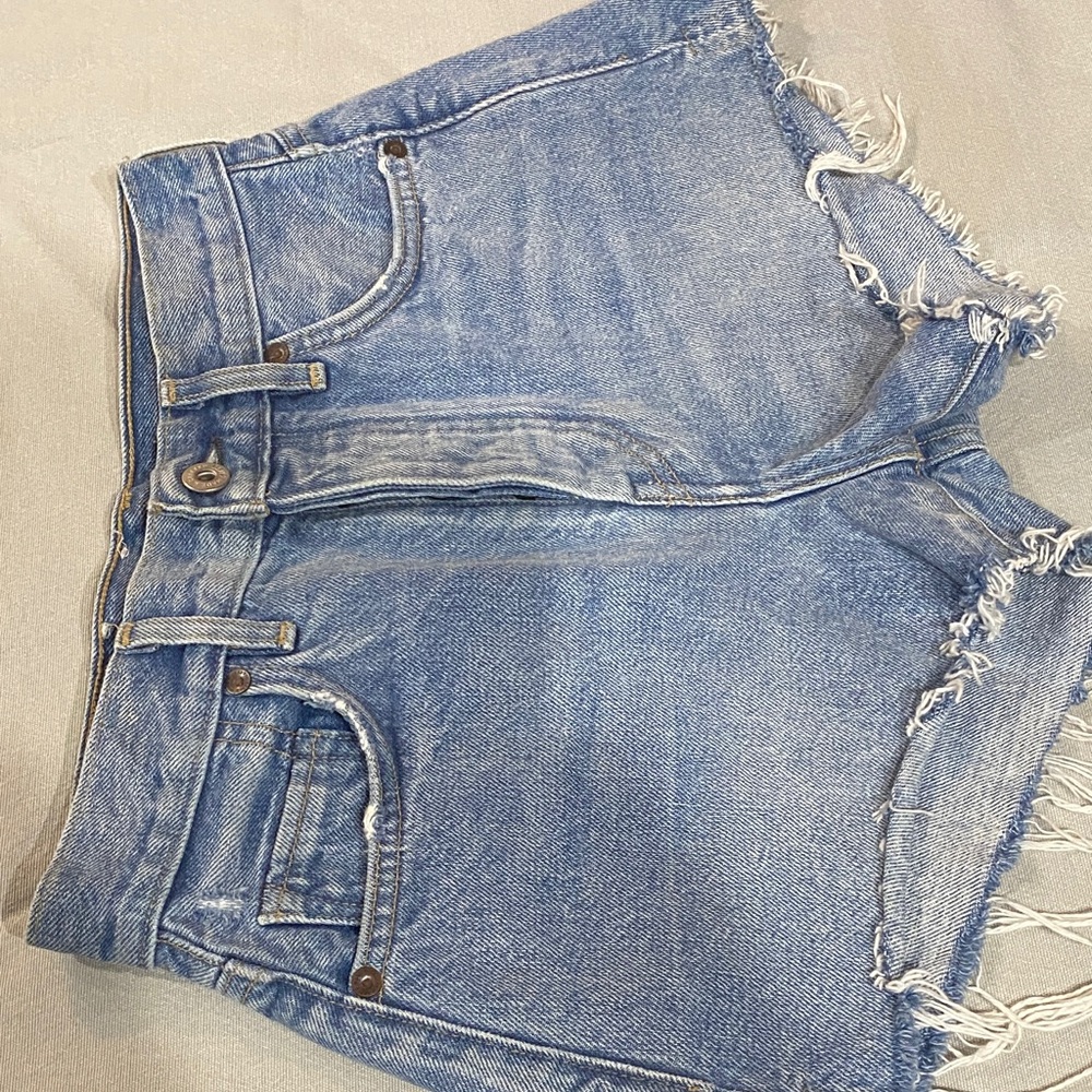 Levi's Light Blue Frayed Jean Shorts